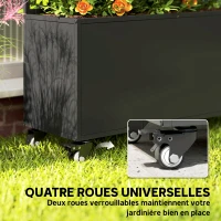 Outsunny Jardinière avec treillis, bac à fleurs, avec brise-vue et roulettes verrouillables, métal, 90 x 30 x 160 cm, noir(m-6)