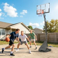 SPORTNOW Mobiler Basketballkorb, höhenverstellbar von 2,45-3,05 m, bruchsicheres Backboard, Handkurbel-Höhenverstellung(m-8)