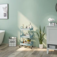 HOMCOM Desserte chariot de rangement en acier chariot de service à roulettes 3 plateaux ajourés 45 x 30,6 x 79 cm bleu clair(m-10)