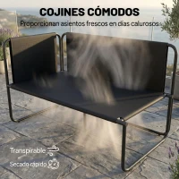 Outsunny Conjunto Jardín Exterior de 4 Piezas con 2 Sofás 2 Plazas 2 Mesas de Vidrio Cojines Fundas Extraíbles y Bolsillos Gris(m-7)