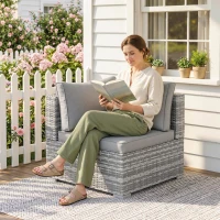 Outsunny Outdoor PE Rattan Corner Sofa, Garden Wicker Furniture Single Sofa Chair w/ Cushions, Light Grey(m-7)