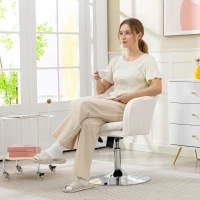 HOMCOM Fauteuil de salon, chaise pivotant à hauteur réglable, fonction de bascule, coussin rembourré, 61 x 64 x 80-92 cm, blanc(m-8)