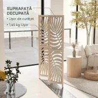 HOMCOM Paravan Interior cu 3 Panouri Pliabil și Separabil din Lemn, Design cu Frunze, 120x170 cm, Culoare Lemn Natural(m-9)