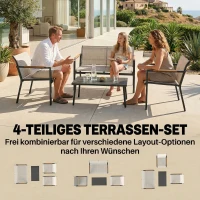 Outsunny Gartenmöbel Set Sitzgruppe für 4 Personen Atmungsaktiv Gartenlounge mit 2er Sofa 2 Sessel Metall-Tisch Fußpads(m-4)