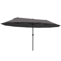 Outsunny Doppelsonnenschirm 455 x 265 cm, UV Schutz Sonnenschirm mit Handkurbel, Balkonschirm windfest Kurbelschirm Sonnenschutz für Balkon Garten, Grau(m-1)