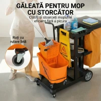 HOMCOM Cărucior multifuncțional cu sac pentru curățenie(m-6)
