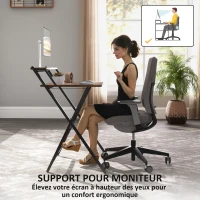 HOMCOM Bureau pliable 65,5 x 45 cm avec étagère de rangement pour chambre, petits espaces, brun rustique(m-5)