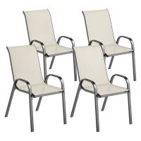 Outsunny Set de 4 Sillas de Exterior Apilables con Asiento de Malla Respaldo Alto y Marco de Acero para Jardín Beige y Negro(m-10)