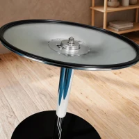 HOMCOM Round Bar Table, Modern Dining Table with Tempered Glass Top and Steel Frame for 4, 70 x 70 x 75.5cm, Black(m-9)