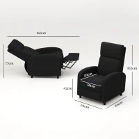 HOMCOM Fotoliu Relax Rabatabil Manual 160° cu Suport pentru Picioare, Fotoliu Ergonomic Tapițat cu Aspect de In pentru Dormitor, Birou, Living și Sufragerie, Negru(m-3)