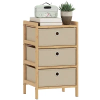 HOMCOM Cómoda con 3 Cajones de Tela Estructura de Bambú Cajonera para Espacios Pequeños Crema y Natural(m-10)