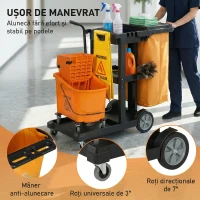 HOMCOM Cărucior multifuncțional cu sac pentru curățenie(m-7)
