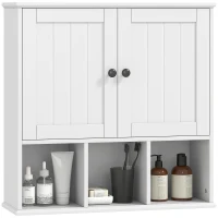 HOMCOM Armadio da Parete per Bagno, Mobile Contenitore con 2 Ante, Ripiano Regolabile e Scomparti Aperti, Bianco(m-8)