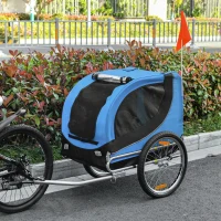 PawHut Remorque velo pour chien animaux avec 8 reflecteurs drapeau bleu noir(m-10)