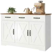 HOMCOM Buffet cuisine, meuble de rangement avec 3 portes de grange, 2 tiroirs et étagères réglables, 108 x 40 x 81 cm, blanc