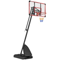 SPORTNOW 2.4-2.9m Adjustable Basketball Hoop and Stand with Weighted Base, Portable on Wheels, Red(m-1)