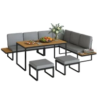 Outsunny Salon de Jardin Extérieur Ensemble Meubles de Jardin 6-8 Personnes Aluminium avec Plateaux Latéraux 256x198x70cm Gris(m-11)