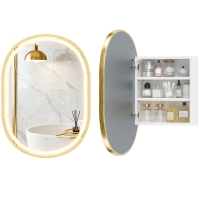 HOMCOM Armoire murale salle de bain avec miroir et éclairage LED, porte ovale, anti-buée, 50x14,5x70cm, doré
