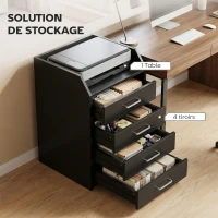 Vinsetto Caisson de bureau rangement sur roulettes 4 tiroirs coulissants en bois  40 x 36 x 65 cm noir(m-4)