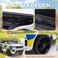 HOMCOM Ride on Police Kids Car 12V Electric Car for 3-6 Years with Remote Control Siren Flashing Lights Suspension, White(m-6)