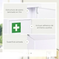 kleankin Botiquín de Pared Armario de Medicinas de Acero Armario con 3 Estantes y 2 Llaves para Baño 40x15x53,5 cm Blanco(m-6)