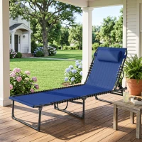 Outsunny Tumbona Plegable, Tumbona Jardín Exterior Reclinable 4 Posiciones con Reposacabezas y Marco de Acero, Carga 120 kg, para Terraza, Piscina, Playa, 189x58x30 cm, Azul Oscuro(m-2)