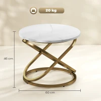 HOMCOM Table basse ronde style industriel en métal Doré et Plateau Effet Marbre - dim. Ø 60 x 46H cm(m-3)
