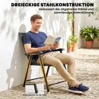 Outsunny 2er-Set Klappstuhl Gartenstuhl klappbar mit hoher Rückenlehne Armlehne Stahl Texteline 58 x 62 x 97 cm Schwarz(m-7)