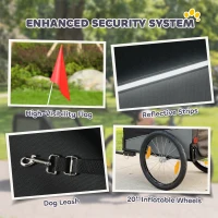 PawHut Dog Bike Trailer, Dog Cart Bicycle Carrier for Small and Medium Pets with 20" Inflatable Rubber Wheels, Grey(m-8)