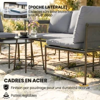 Outsunny Salon de Jardin Extérieur 5 Pièces, 2 Canapés, 2 Tables, 1 Chaise, Pochette de Rangement, 182x167x65cm, Gris Foncé(m-9)