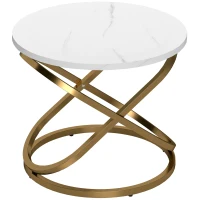 HOMCOM Table basse ronde style industriel en métal Doré et Plateau Effet Marbre - dim. Ø 60 x 46H cm(m-12)