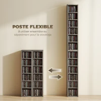 HOMCOM Lot de 2 étagères colonnes armoire de rangement CD-DVD 12 compartiments 21 x 22,5 x 88,5 cm capacité 204 CD gris(m-5)