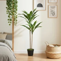 HOMCOM Copac artificial Cordyline în ghiveci 90 cm cu 29 de frunze realiste, plantă artificială din PEVA, interior și exterior(m-6)