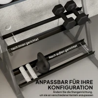 SPORTNOW Verstellbarer Dreistöckiger Hantelständer Max. 200kg Rutschfest Kurzhantelständer mit Verstellbare Stangen(m-5)