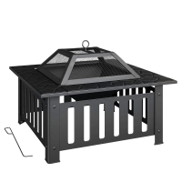 Outsunny Feuerschale aus Stahl Feuerstelle mit Funkenschutz Schürhaken für Outdoor BBQ Camping 67x67x47cm Schwarz