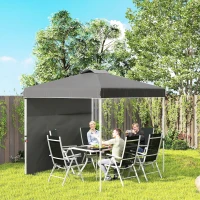 Outsunny Carpa Plegable de Jardín de 2,5x2,5 m con Altura Ajustable Anti-UV con 1 Pared Lateral y Bolsas de Arena Gris Oscuro(m-2)