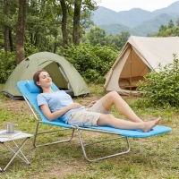 Outsunny Sonnenliege klappbar Gartenliege mit Kopfkissen, 5-Fach verstellbare Rückenlehne bis 120 kg Blau(m-9)