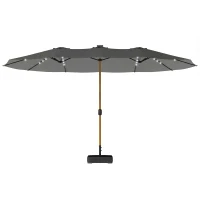 Outsunny Double Sided Garden Parasol with Base Included & 48 Solar LED Lights Patio Umbrella Crank Handle 4.6m Light Grey(m-11)