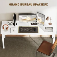 HOMCOM Bureau, bureau d'ordinateur 180 cm avec grand plateau pour 2 personnes, pour travail à domicile ou étude, blanc(m-4)
