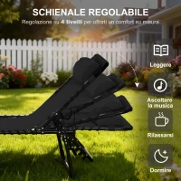 Outsunny Lettino Prendisole in Acciaio e Tessuto Traspirante con Schienale Reclinabile, 189x58x30 cm, Nero(m-4)