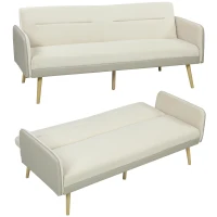 HOMCOM Canapé convertible 3 places 3 en 1, canapé-lit clic-clac, dossier réglable, assise rembourrée, 185 x 84 x 83 cm, beige(m-11)