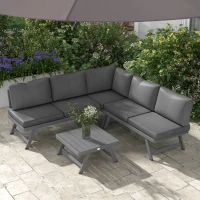 Outsunny Ensemble salon de jardin d'angle et convertible 4 pièces avec 2 banquettes, 1 fauteuil d'angle et 1 table basse(m-10)