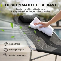 Outsunny Chaise Longue Pliante Bain de Soleil inclinable transat textilène lit Jardin Plage 182 x 56 x 24,5 cm Noir(m-5)