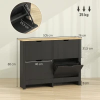 HOMCOM Meuble à chaussures 16 paires, armoire à chaussures avec 4 tiroirs rabattables étagères réglables, noir et bois naturel(m-3)