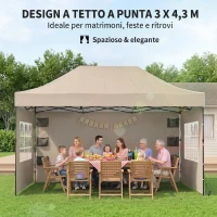 Outsunny Gazebo Pop Up Pieghevole con Pareti Laterali e Finestre, 2.9x4.3 m, in Metallo e Tessuto Oxford, Marrone Sabbia(m-4)