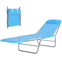 Outsunny Sonnenliege klappbar Gartenliege mit Kopfkissen, 5-Fach verstellbare Rückenlehne bis 120 kg Blau(m-10)