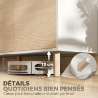 HOMCOM Buffet cuisine, meuble de rangement nordique, 3 portes à fermeture douce, 6 compartiments, bois naturel et blanc(m-6)