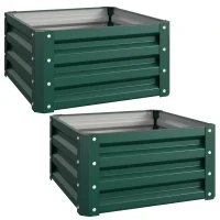 Outsunny Lot de 2 jardinières surélevées, carre potager de jardin pour légumes, fleurs, acier galvanisé 60 x 60 x 30,5 cm, vert(m-11)
