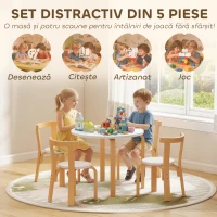 AIYAPLAY Set masă și scaune pentru copii 3-8 ani, 5 piese cu margini rotunjite, din lemn alb(m-4)