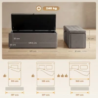 HOMCOM Cassapanca in Velluto140L con Seduta Ampia Imbottita, Capacità 240kg, Camera da Letto Soggiorno Ingresso, Grigio(m-3)
